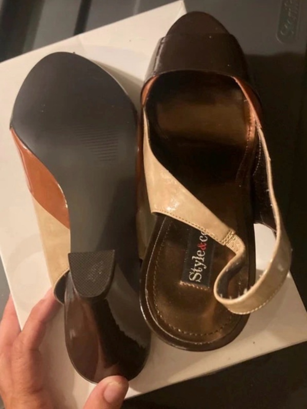 Karma Colorblock Slingback Peep-Toe Heels in Brown and Tan - Picture 6 of 8